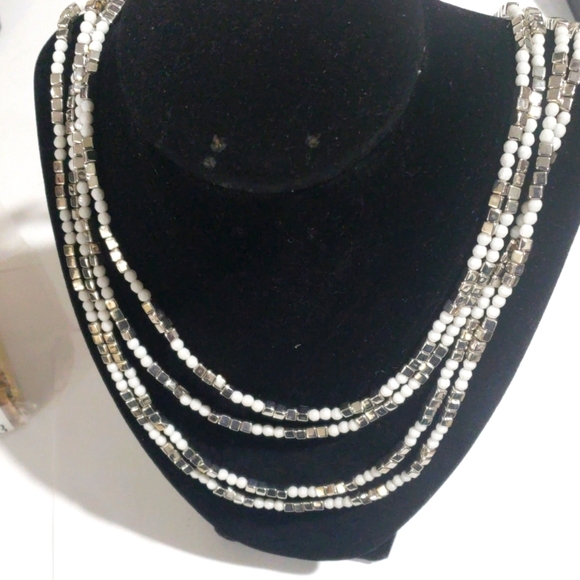 Elegant Layered Silver & White Bead Necklace – 32" Statement Fashion Jewelry - Picture 7 of 7